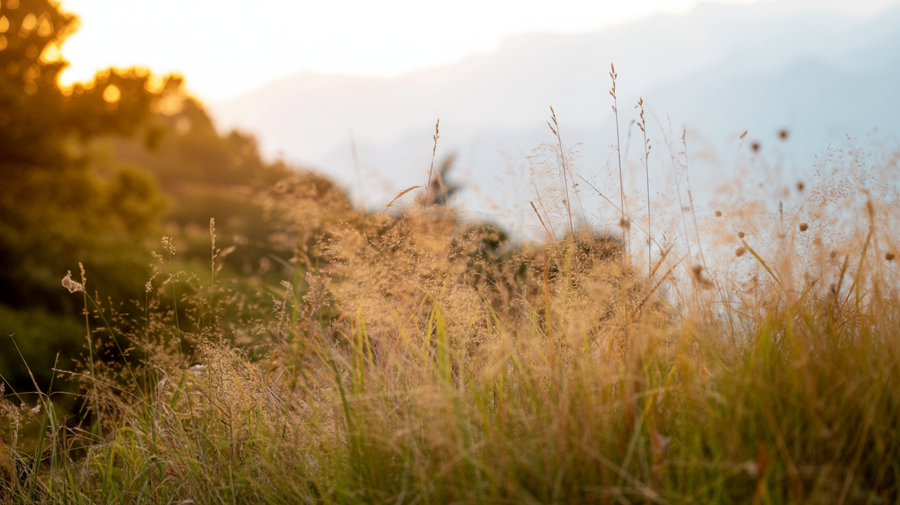 Wildes goldenes Gras im warmen Sonnenlicht